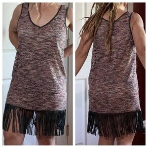 Rebecca Virtue Fringe Open Weave Sleeveless Cover Up Dress Summer Beach Pool